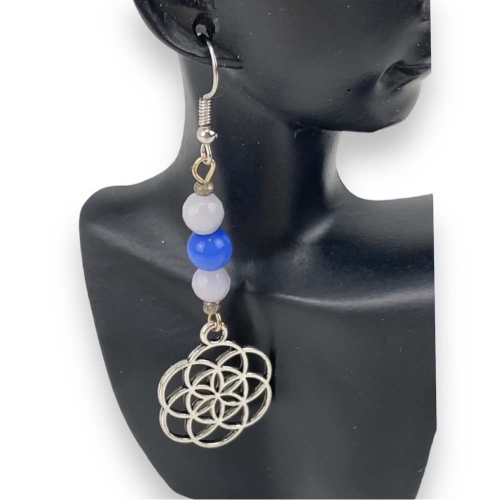 Boho gemstone Flower of life earrings are handmade by Cosmic Dreamer Creations